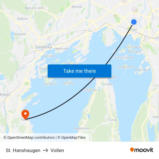 St. Hanshaugen to Vollen map