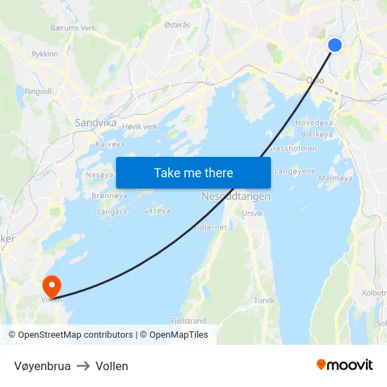 Vøyenbrua to Vollen map