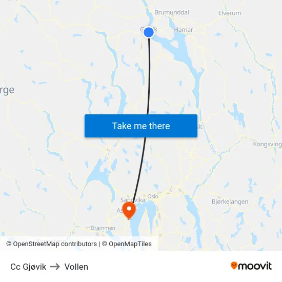 Cc Gjøvik to Vollen map