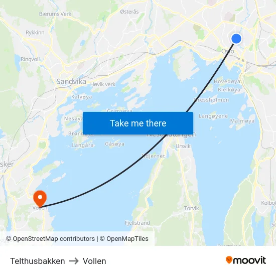 Telthusbakken to Vollen map