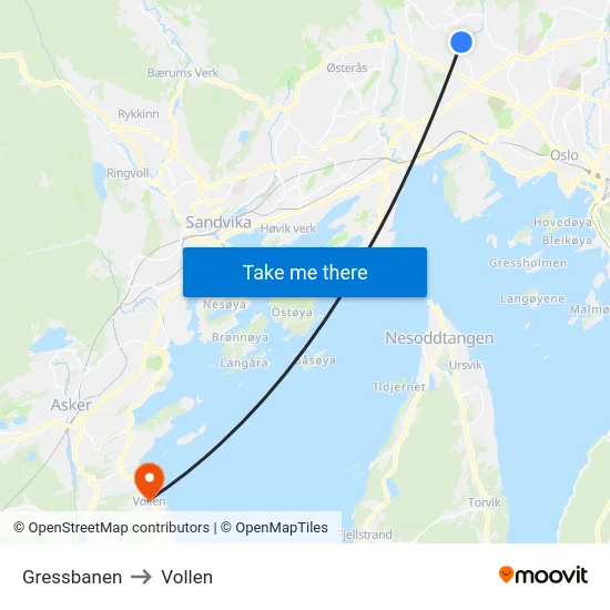 Gressbanen to Vollen map