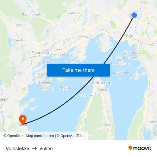 Voldsløkka to Vollen map