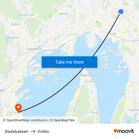 Badebakken to Vollen map
