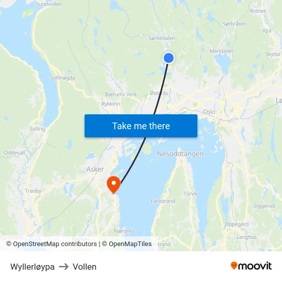 Wyllerløypa to Vollen map