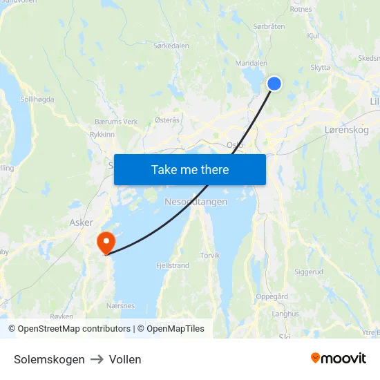 Solemskogen to Vollen map
