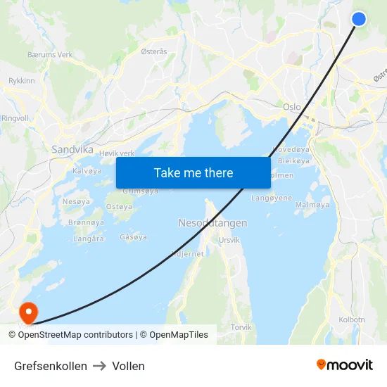 Grefsenkollen to Vollen map