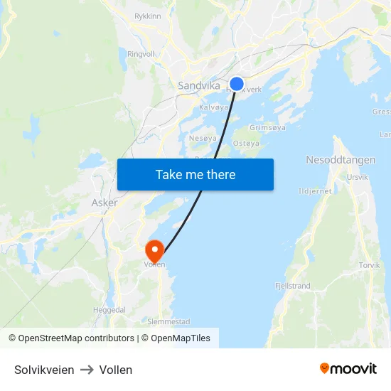 Solvikveien to Vollen map