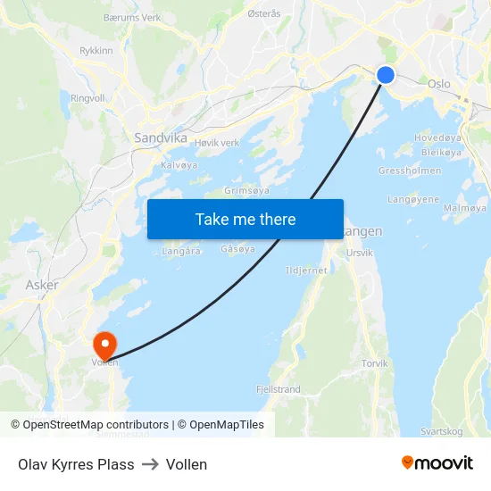 Olav Kyrres Plass to Vollen map