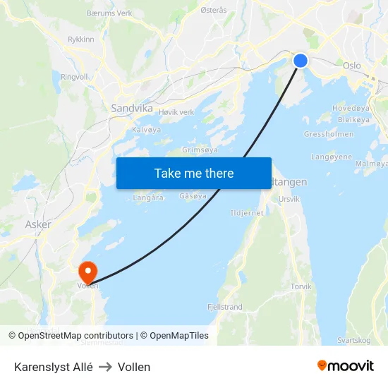 Karenslyst Allé to Vollen map