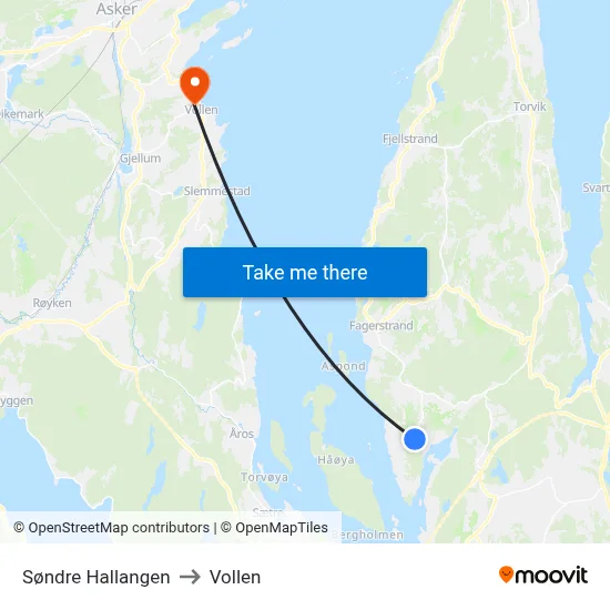 Søndre Hallangen to Vollen map