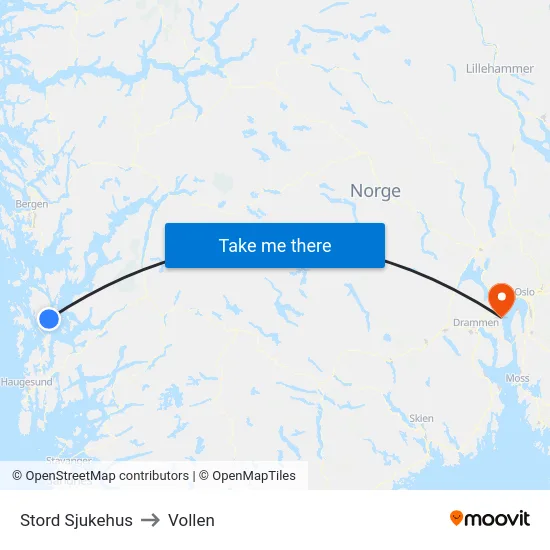Stord Sjukehus to Vollen map