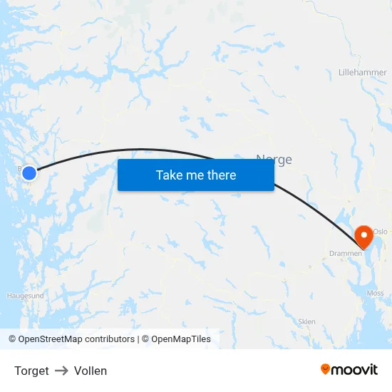 Torget to Vollen map