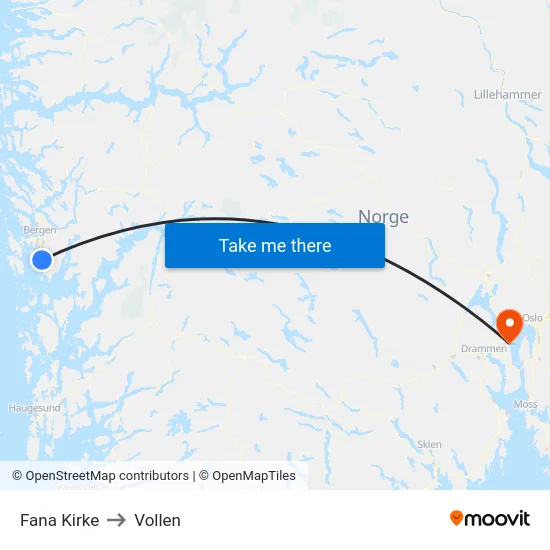Fana Kirke to Vollen map