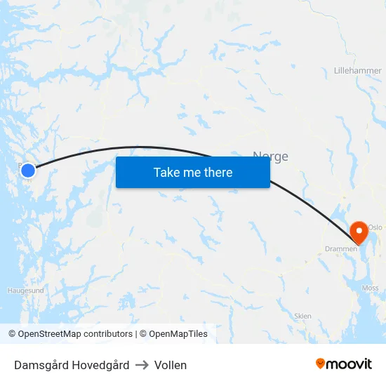 Damsgård Hovedgård to Vollen map