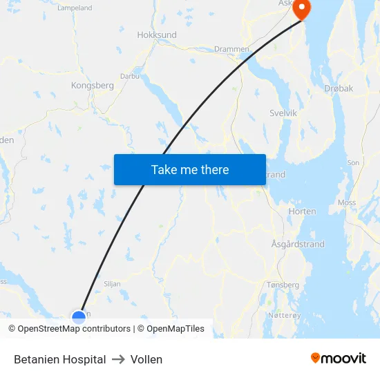 Betanien Hospital to Vollen map