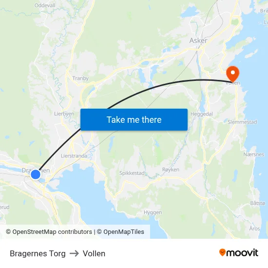 Bragernes Torg to Vollen map