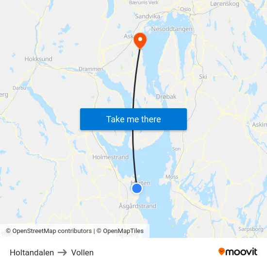 Holtandalen to Vollen map
