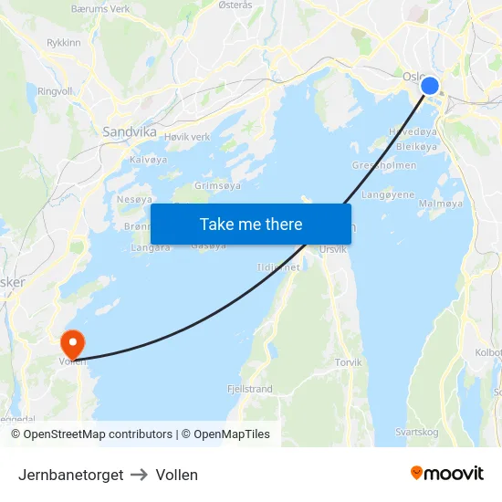 Jernbanetorget to Vollen map