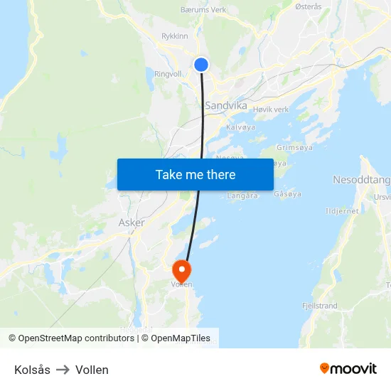 Kolsås to Vollen map