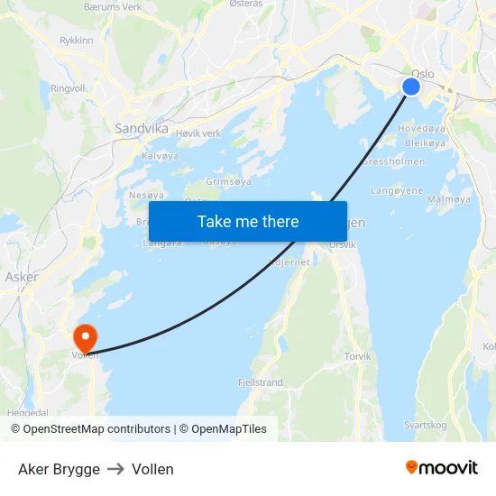 Aker Brygge to Vollen map