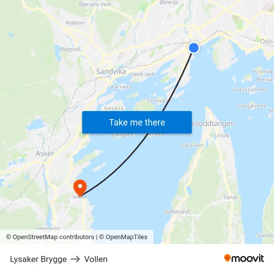 Lysaker Brygge to Vollen map