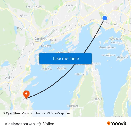 Vigelandsparken to Vollen map