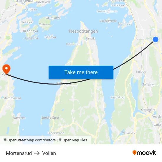 Mortensrud to Vollen map