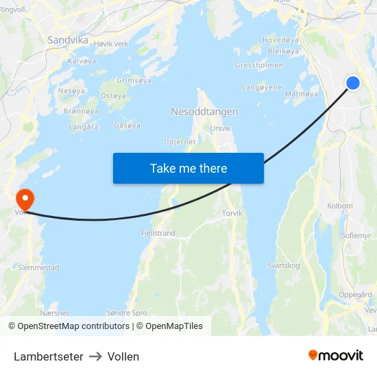 Lambertseter to Vollen map