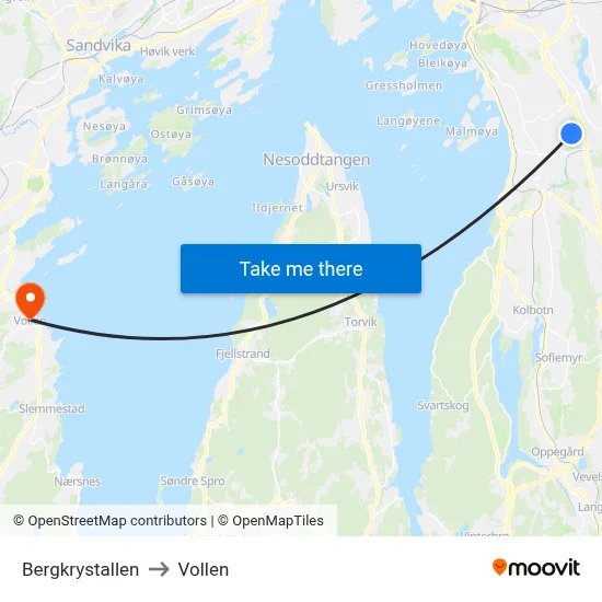 Bergkrystallen to Vollen map