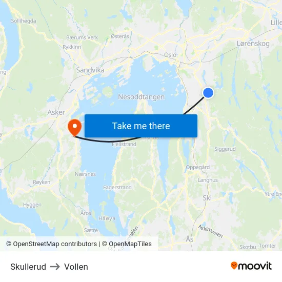 Skullerud to Vollen map