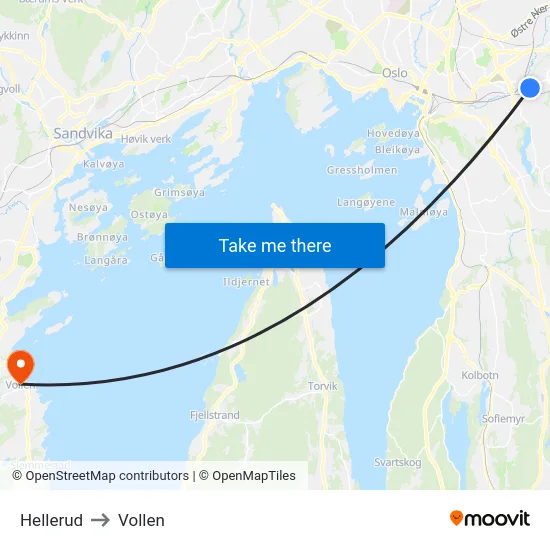 Hellerud to Vollen map