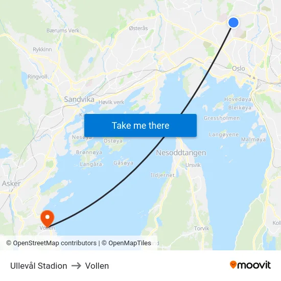 Ullevål Stadion to Vollen map