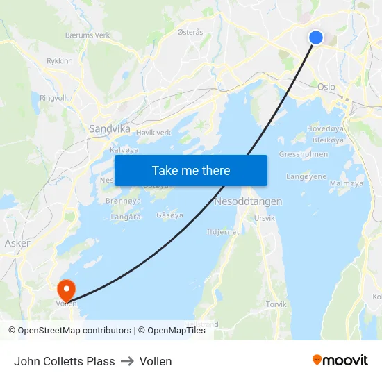 John Colletts Plass to Vollen map
