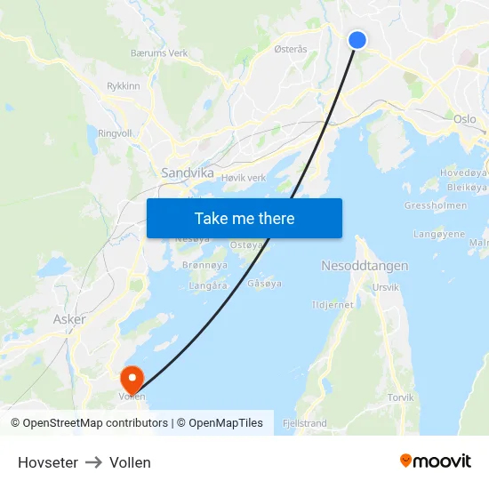 Hovseter to Vollen map