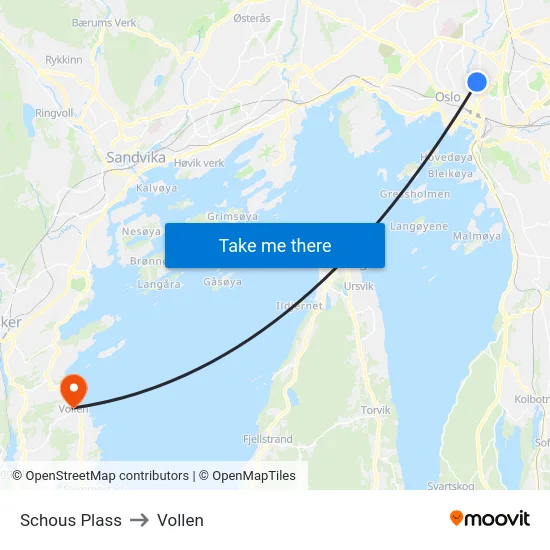 Schous Plass to Vollen map