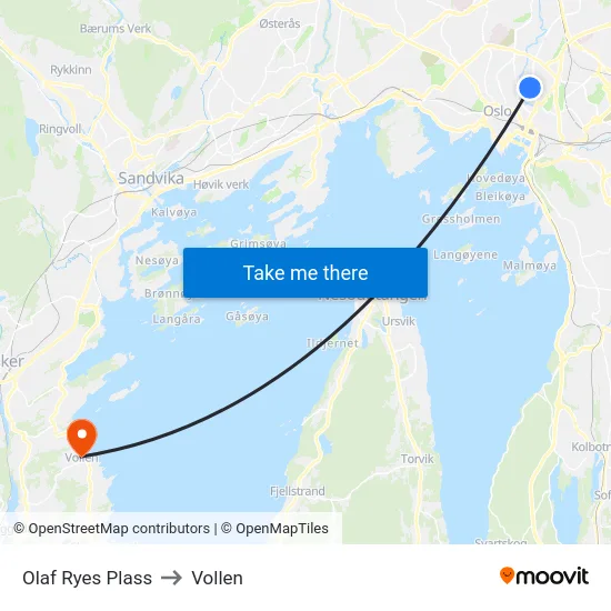 Olaf Ryes Plass to Vollen map
