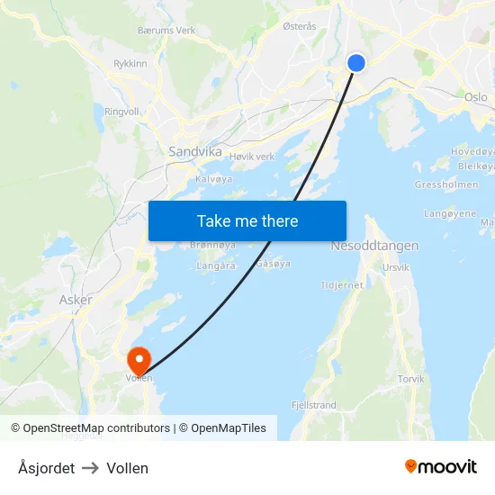 Åsjordet to Vollen map
