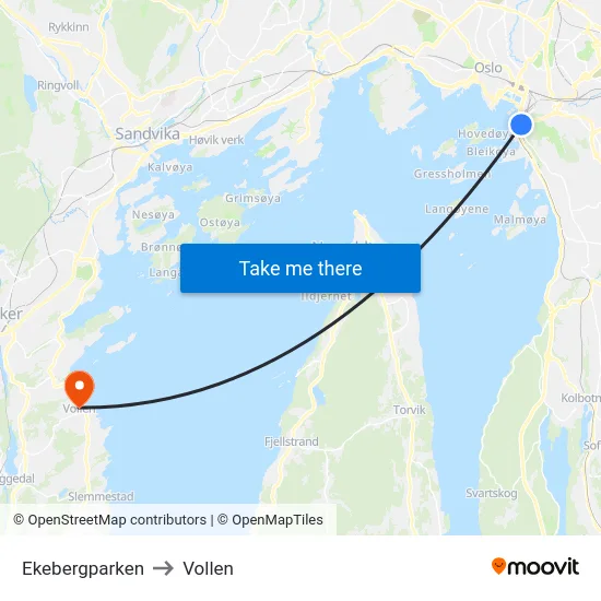 Ekebergparken to Vollen map