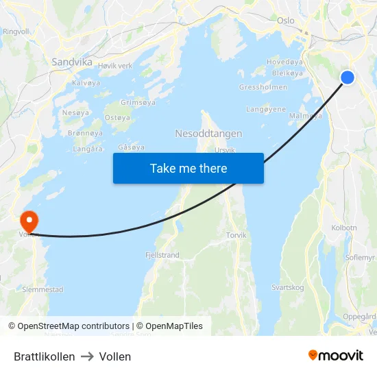 Brattlikollen to Vollen map