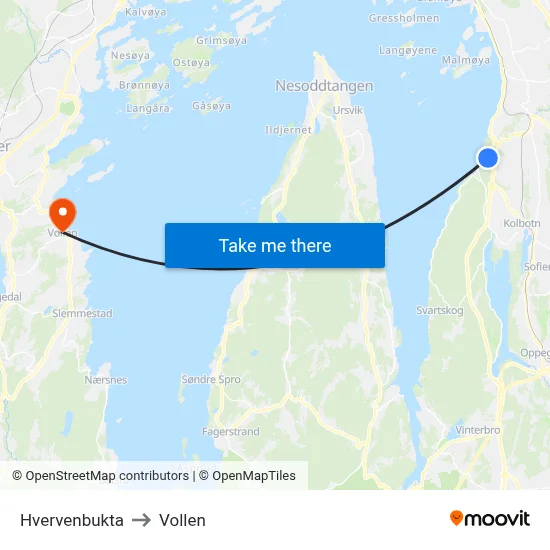 Hvervenbukta to Vollen map