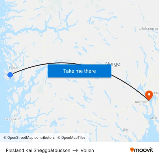 Flesland Kai Snøggbåtbussen to Vollen map