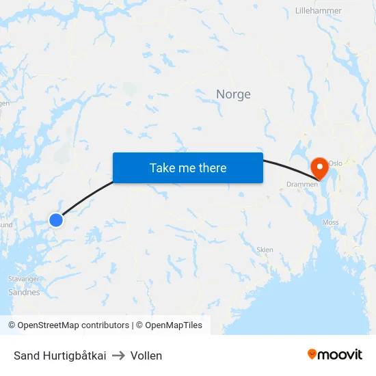 Sand Hurtigbåtkai to Vollen map