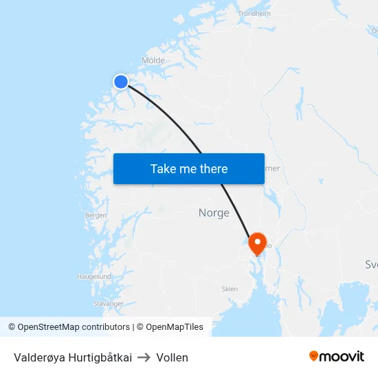 Valderøya Hurtigbåtkai to Vollen map