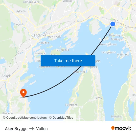 Aker Brygge to Vollen map