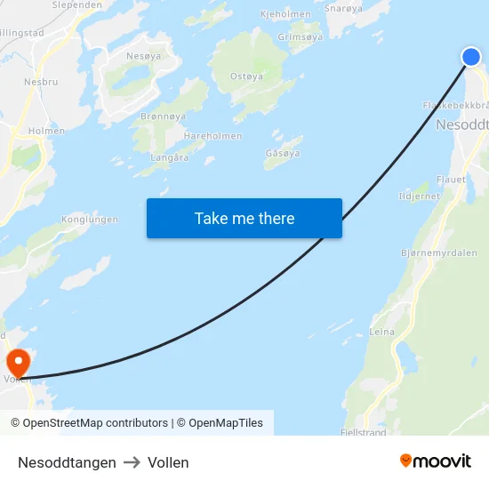 Nesoddtangen to Vollen map