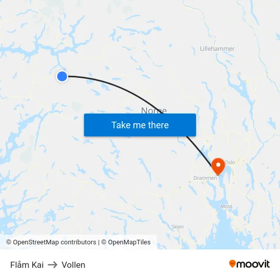 Flåm Kai to Vollen map