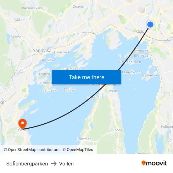 Sofienbergparken to Vollen map