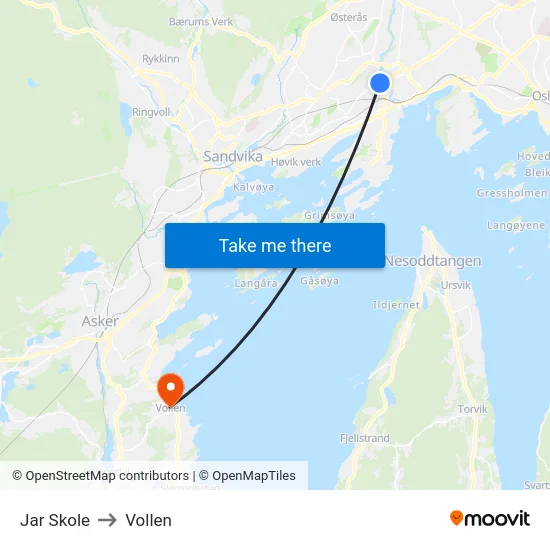 Jar Skole to Vollen map