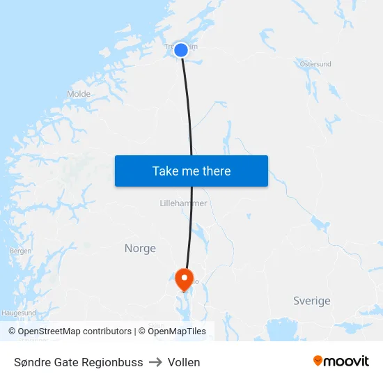 Søndre Gate Regionbuss to Vollen map