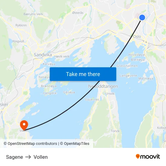 Sagene to Vollen map